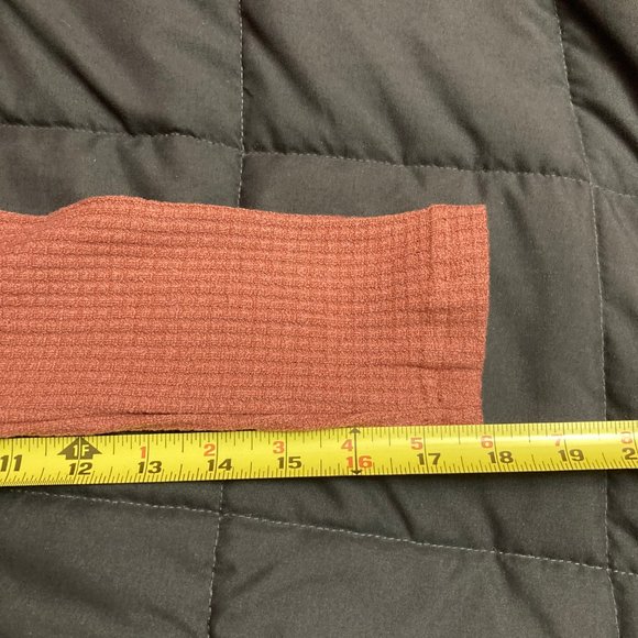 WOMEN'S V Neck Waffle Knit Henley Tops Brick Red - Picture 6 of 16